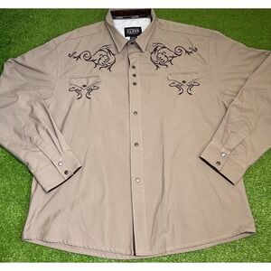 Vintage Pearl Snap Shirt 2XL JL Fox Western Shirt‎ Brown 90s Cowboy Button Up